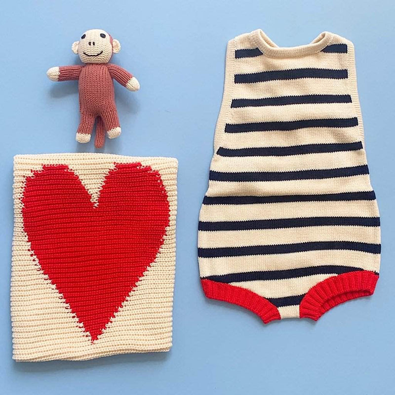 Organic Baby Gift Set - Handmade Newborn Romper, Lovey and Rattle Toy | Monkey -