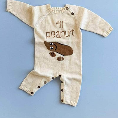 Organic Baby Gift Set - Knitted Baby Romper & Stuffed Animal, Lil Peanut -