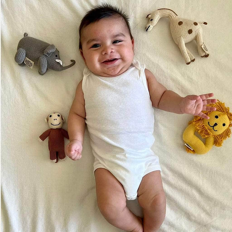Organic Baby Gift Set | Lion, Elephant, Giraffe & Monkey Rattles -
