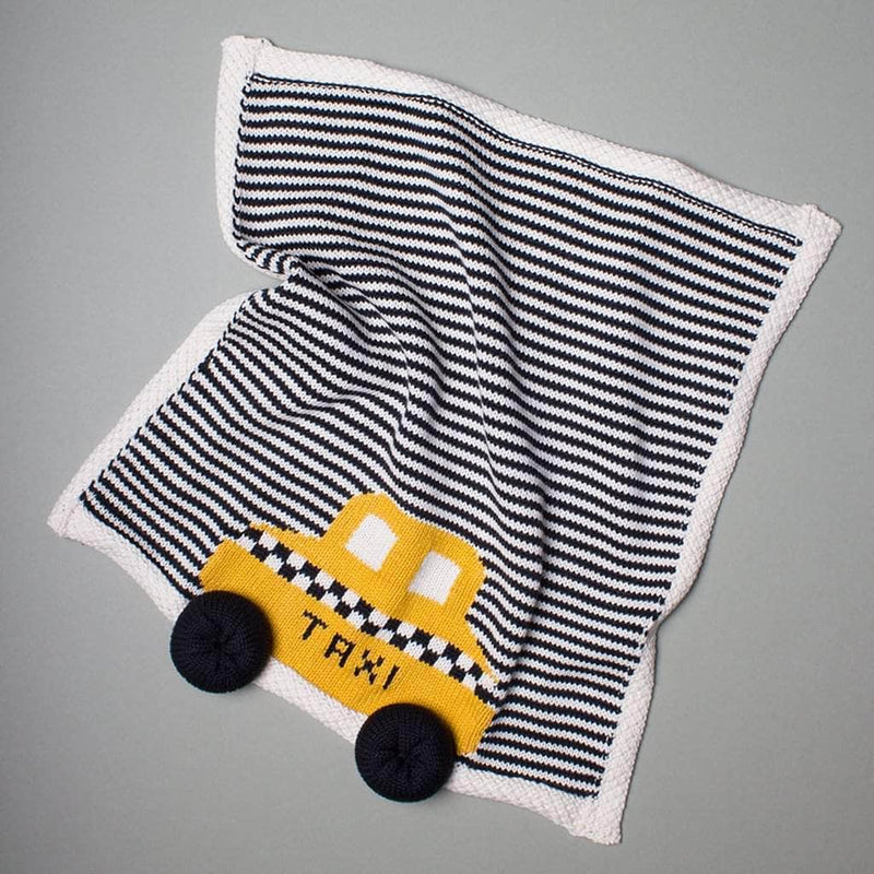 Organic Baby Gift Set - Newborn Security Blanket, Rattle Toys | NYC Taxi, Hot Dog & Pretzel -
