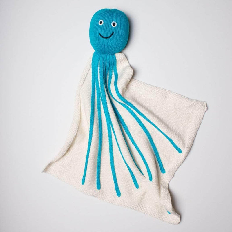 Organic Baby Gift Set - Octopus Security Blanket, Starfish Newborn Rattle & Hat -