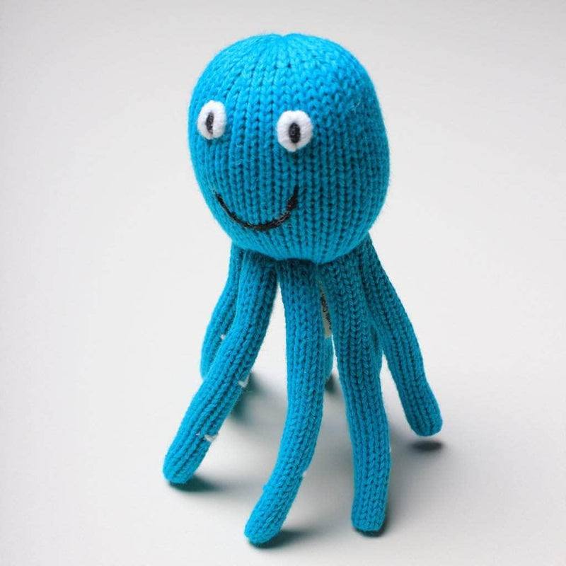 Organic Baby Gift Set - Sleeveless Octopus Romper, Octopus Rattle & Hat -