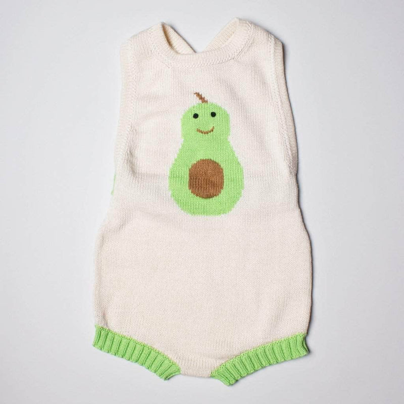 Organic Baby Gift Sets - Sleeveless Hand Knit Newborn Romper, Bonnet & Infant Rattle Toy | Avocado -