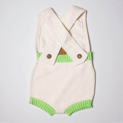 Organic Baby Gift Sets - Sleeveless Hand Knit Newborn Romper, Bonnet & Infant Rattle Toy | Avocado -