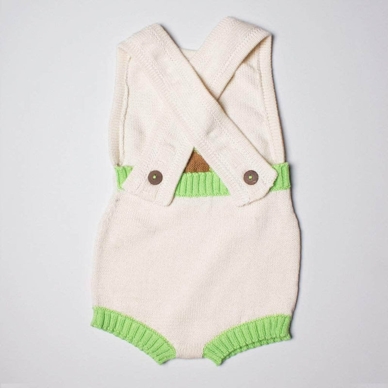 Organic Baby Gift Sets - Sleeveless Hand Knit Newborn Romper, Bonnet & Infant Rattle Toy | Avocado -
