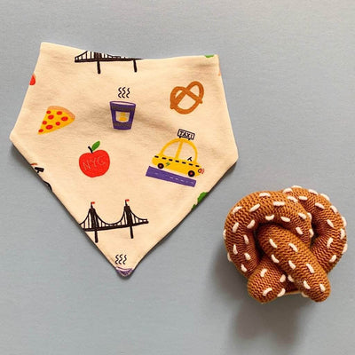 Organic Baby Gift Set - New York Bib & Pretzel Rattle toy -