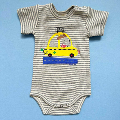 Organic Baby One-Piece - Taxi - Gray Stripe / 0-3 M