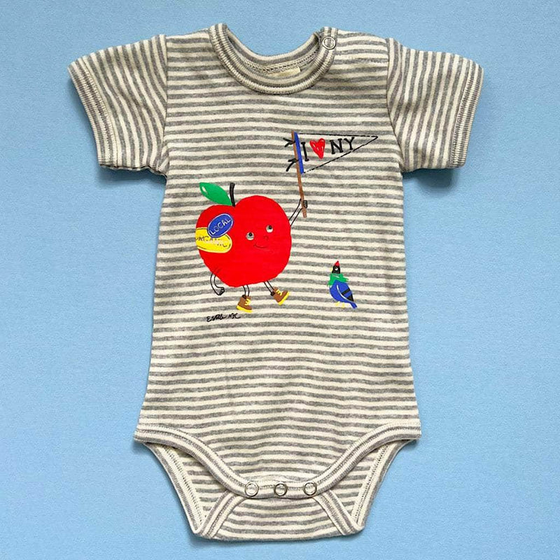 Organic Baby Onesie | I Love NY Apple - Grey Stripe / 0-3 M
