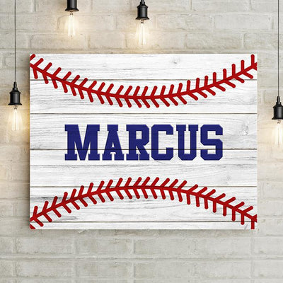 Personalized Baseball Laces Distressed Wood Premium Canvas -