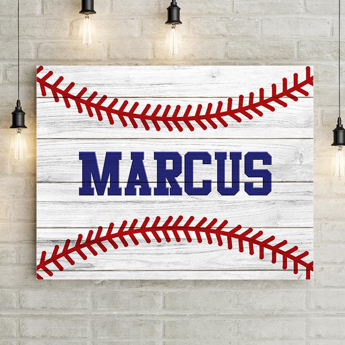 Personalized Baseball Laces Distressed Wood Premium Canvas -