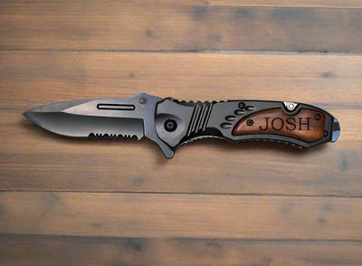 Personalized Black Blade Knife - Black Metal Handle -