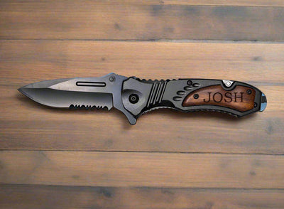 Personalized Black Blade Knife - Black Metal Handle -  - Completeful