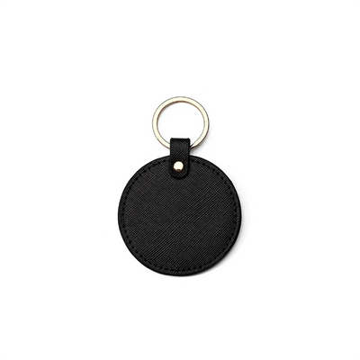 Personalized Circle Leather Tag - Black - Completeful