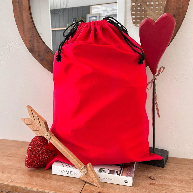 Personalized Valentine Gift Bags - Large 19.5 x 26 / Red Cotton