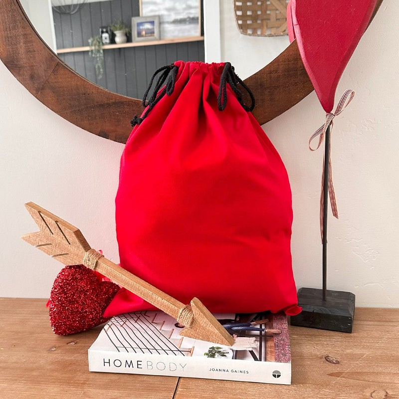 Personalized Valentine Gift Bags - Small 14 x 20.5 / Red Cotton