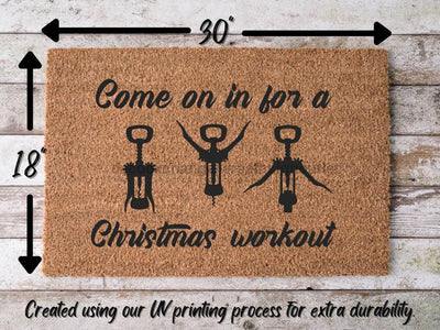 Christmas Workout, Wine Funny Christmas Door Mat -  - DecoExchange®