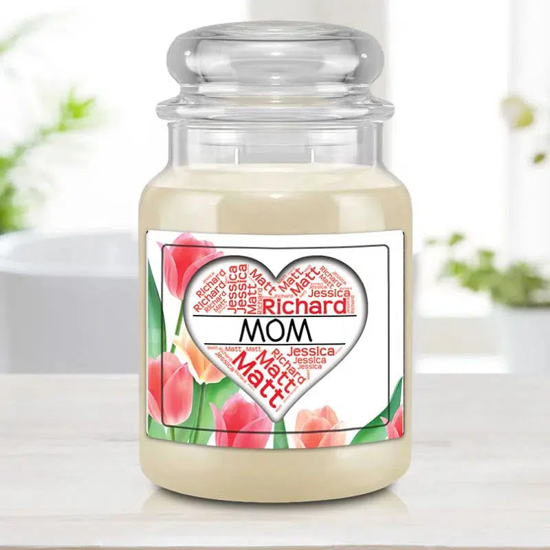 Personalized Mom/Grandparent Name Bubble Heart Candle - COUNTRY SUGAR
