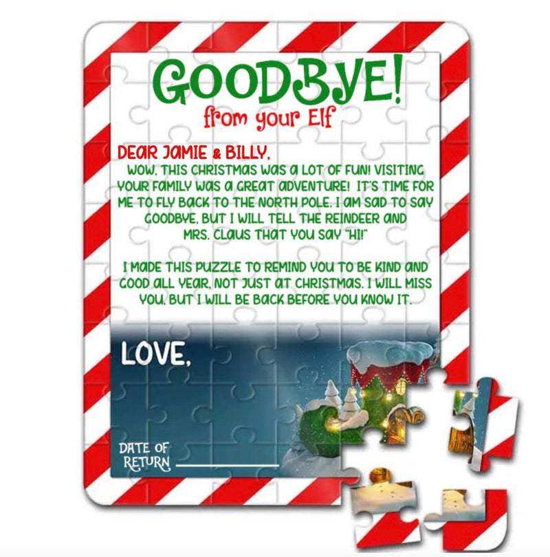 Personalized Elf Puzzles - Hello or Goodbye Christmas Jigsaw -