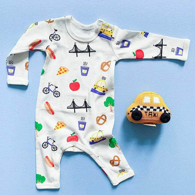 Organic Baby Gift Set - New York Onesie & NYC Taxi Rattle Toy -