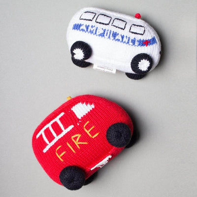 Organic Baby Toys Gift Set - Ambulance & Fire Truck Rattles -