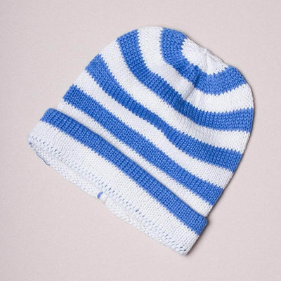 Organic Baby Hats, Handmade in Stripe Colors - Blue / 0-6 M - Estella