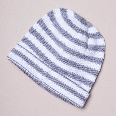 Organic Baby Hats, Handmade in Stripe Colors - Grey / 0-6 M