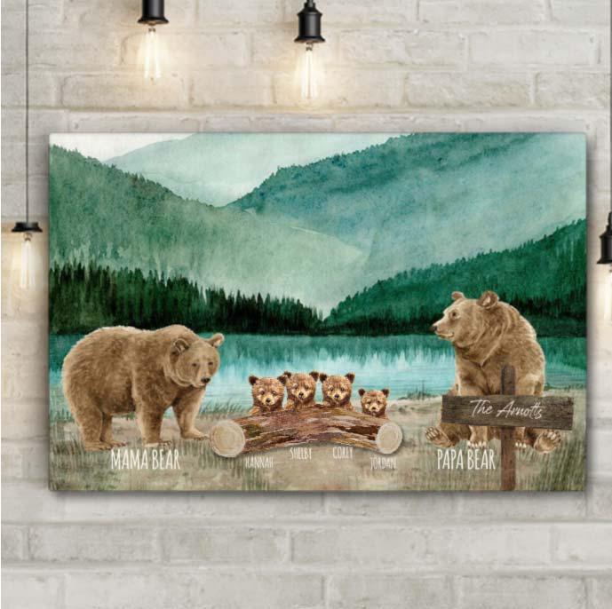 Personalized Family Wall Art Mama Bear Family Name Canvas -