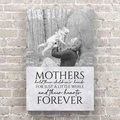Personalized Mothers Hold Their Children Hands, Hearts FOREVER - Photo Upload Canvas Wall Art -