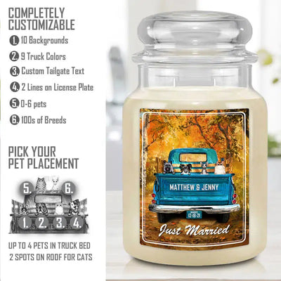 Personalized Candles - Vintage Truck with Dogs & Cats - COUNTRY SUGAR - Lazerworx