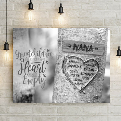 Personalized Carved Heart Tree Canvas Wall Art - 24 x 16 / Grandchildren Fill Space In Your Heart - Lazerworx