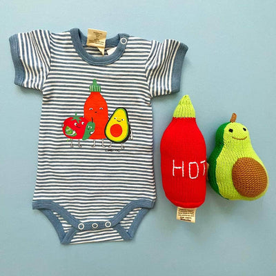 Organic Baby Gift Set, Food Onesie & Rattle -