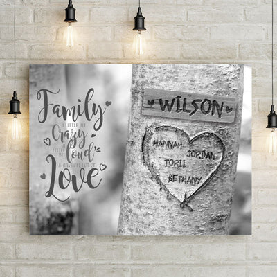 Personalized Carved Heart Tree Canvas Wall Art - 24 x 16 / Family - Crazy Loud Love - Lazerworx