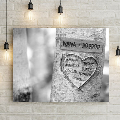 Personalized Carved Heart Tree Canvas Wall Art - 24 x 16 / No Quote - Lazerworx
