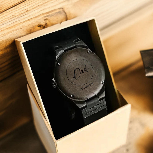 Personalized Dark Brown Wooden Watch for Dad -