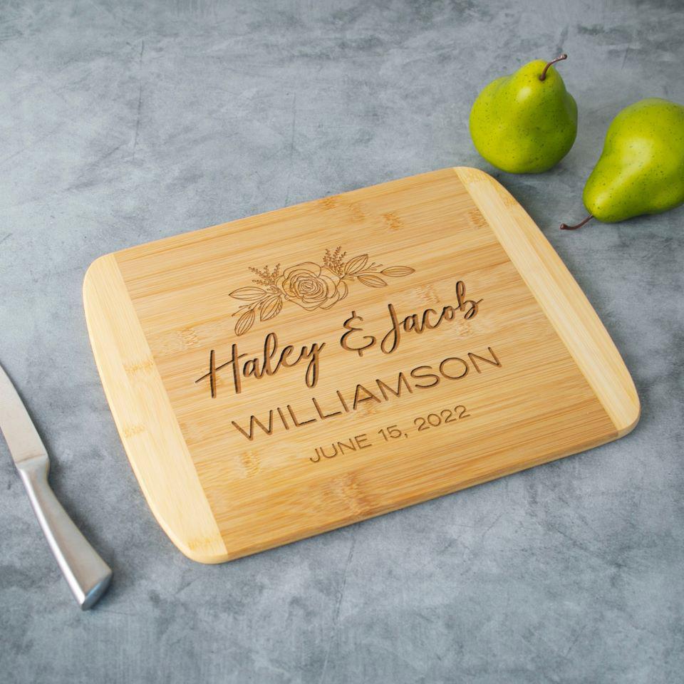 Personalized 11x14 Bamboo Cutting Board - Floral Design - - Completeful