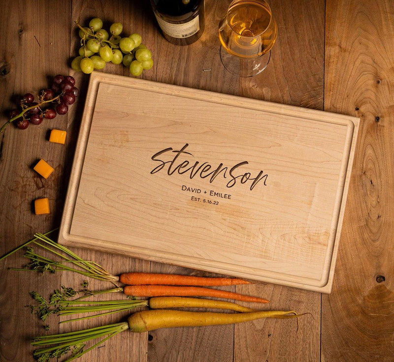 Personalized 11x17 Red Oak Cutting Board with Grooves -