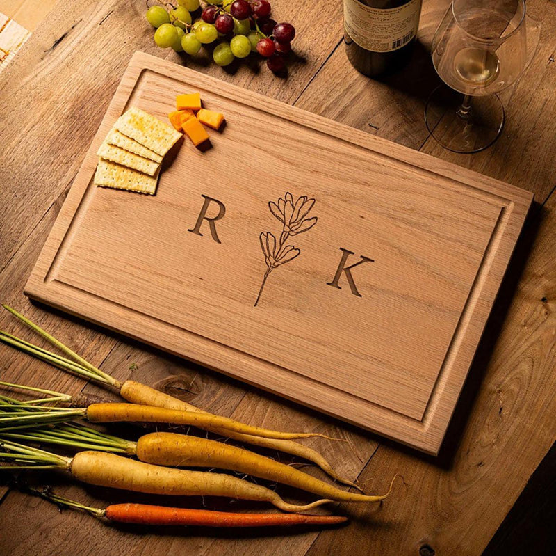 Personalized 11x17 Red Oak Cutting Board with Grooves -