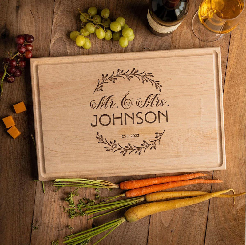 Personalized 11x17 Red Oak Cutting Board with Grooves -