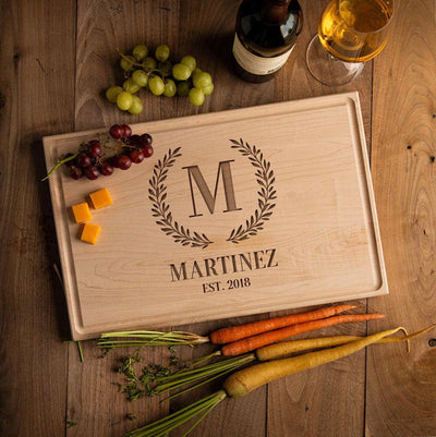 Personalized 11x17 Red Oak Cutting Board with Grooves -