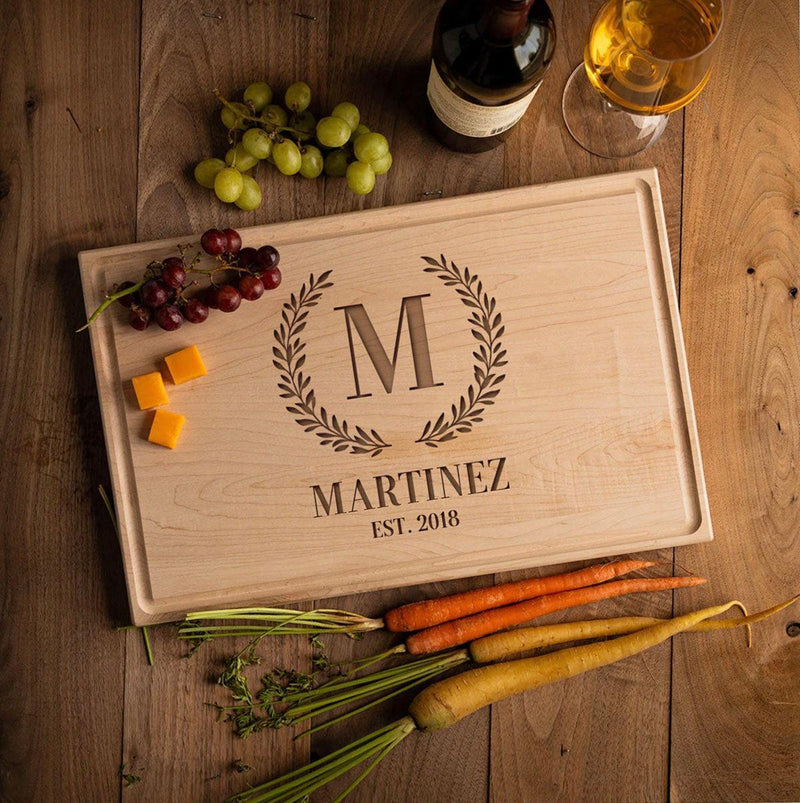 Personalized 11x17 Red Oak Cutting Board with Grooves -