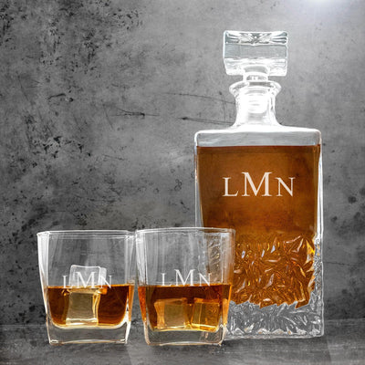 Personalized Kinsale Decanter Set with 2 Square Cocktail Glasses - 3Initials - JDS