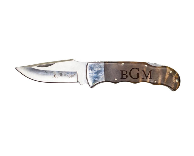 Personalized Burl Wood Handle Silver Blade Knife -