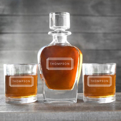 Personalized Baron Decanter Set with 2 Lowball Glasses - Modern Designs -