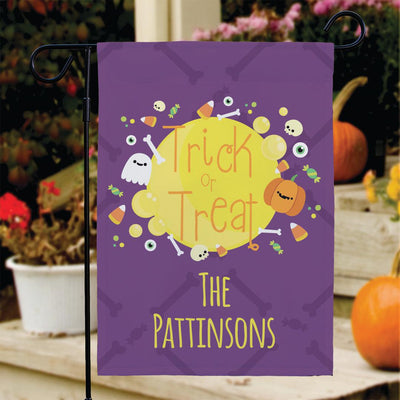 Personalized Trick or Treat Purple Garden Flag -