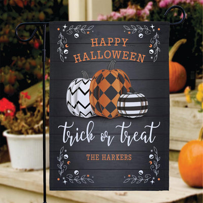 Personalized Trick or Treat Black Garden Flag - Print One Side