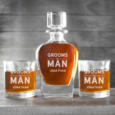 Personalized Baron Groomsman Whiskey Decanter Set with 2 Lowball Glasses -