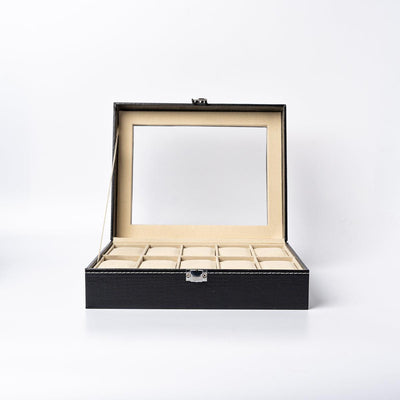 Personalized Black Leather Watch Box -