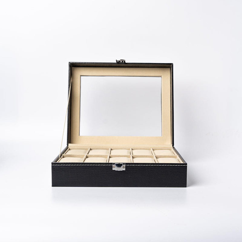 Personalized Black Leather Watch Box -