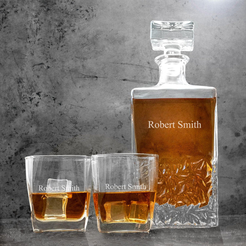 Personalized Kinsale Decanter Set with 2 Square Cocktail Glasses - 1Line - JDS