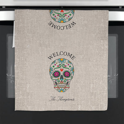 Personalized Halloween Skull Tea Towel -